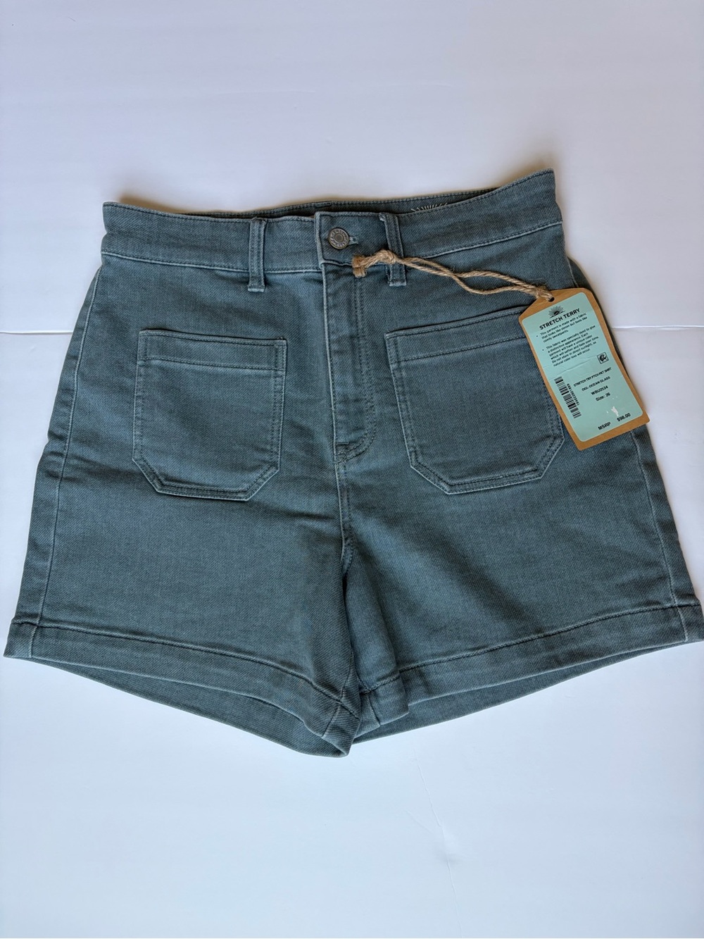 Faherty Stretch Terry Patch Pocket Shorts Ocean Glass Green Sz 26 NWT